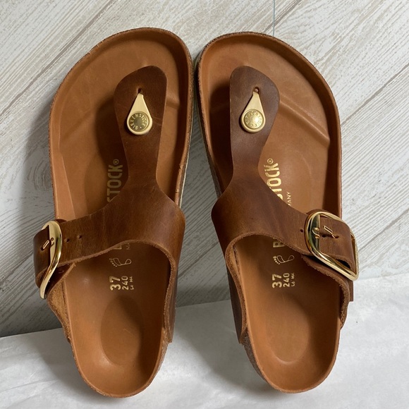 Birkenstock | Shoes | Birkenstock Gizeh Big Buckle Thong Sandals Cognac Gold 37 Regular | Poshmark